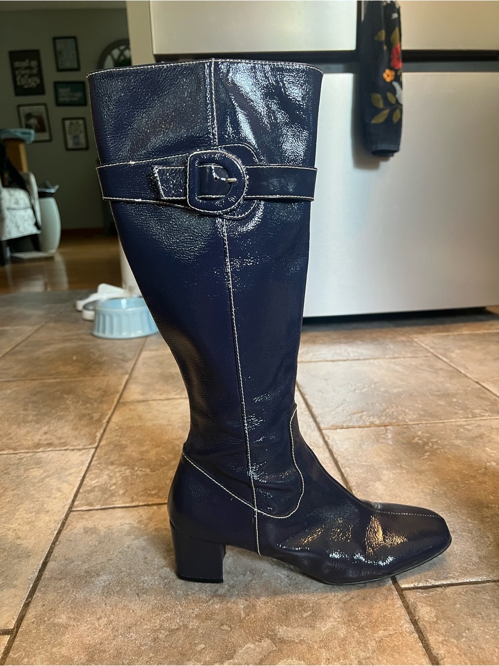 Boden Navy Knee-High Heeled Boots - Picture 2 of 4